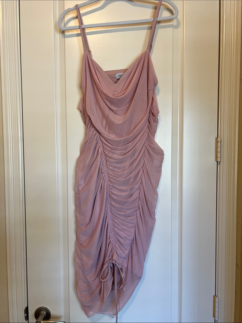 Oh Polly Dusky Pink Ruched Cowl Midi Dress